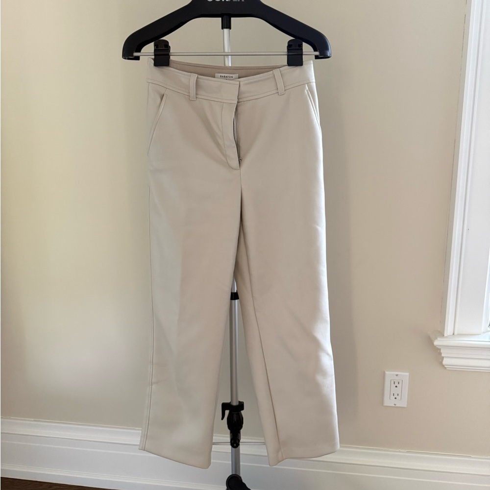 Babaton Cream white Cropped vegan leather Pants